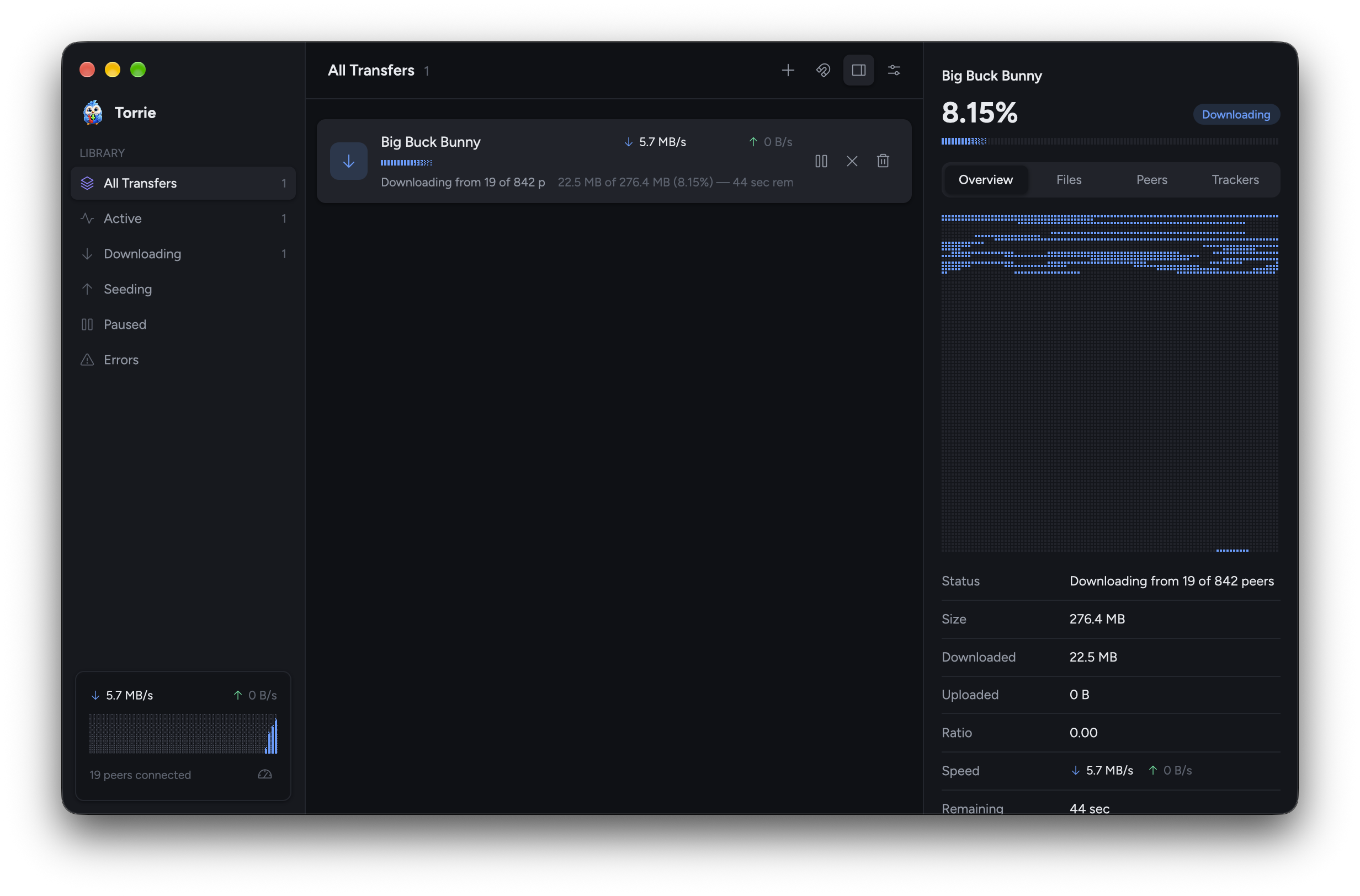 A download in progress in the Dark theme